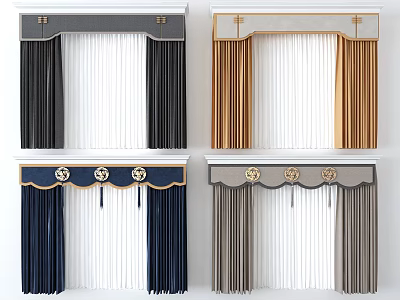 Elegant Curtains With Various Styles Different Colors And Decorative Top Accents 3d model