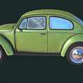 Vintage Green Beetle Car With Rounded Body Design And Shiny Silver Wheels 3d model