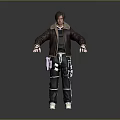 A Man Wearing Brown Jacket Black Inner Shirt Striped Pants Utility Belt And White Shoes