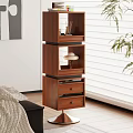 Wooden Shelf Unit With Open Compartments Drawers And Decorative Items In Modern Living Room