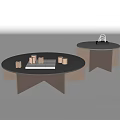 Modern Round Coffee Table With Star Shaped Base And Tray Candle Holders 3d model