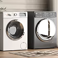 White and Black Front Loading Washing Machines in Modern Home Interior 3d model