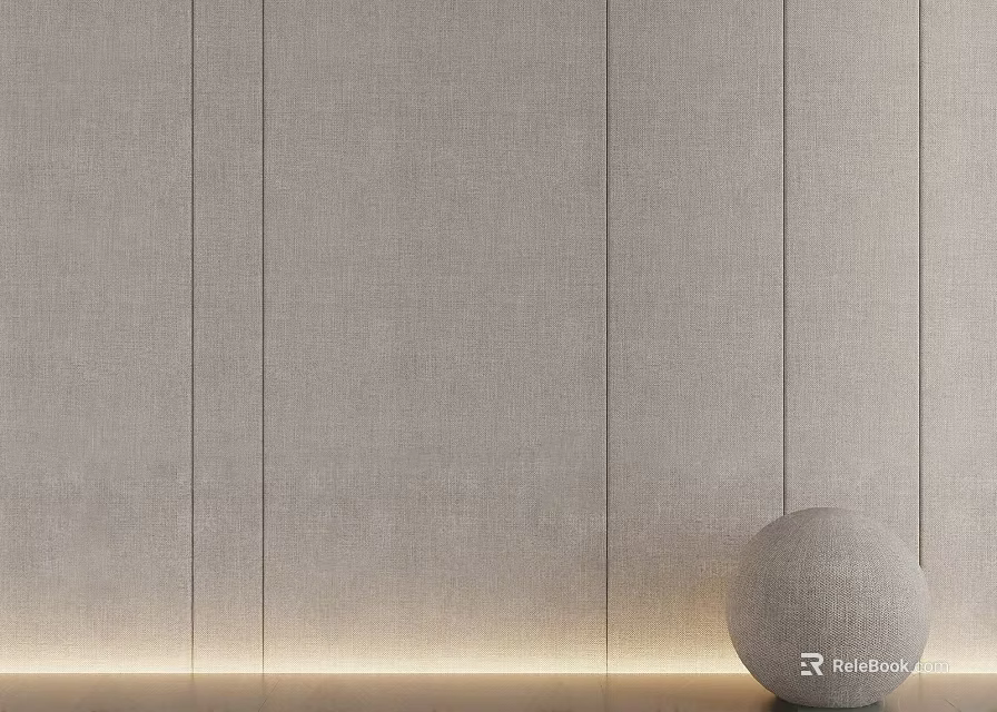 Light Colored Textured Modern Wall Paneling With Vertical Slats Underlighting And Decorative Sphere 3d model 