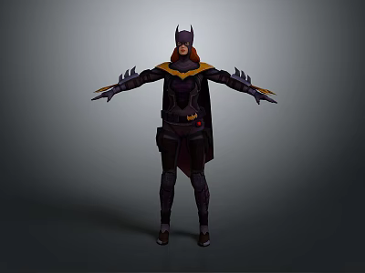 Female Batman Style 3D Character Model With Bat Helmet And Winged Arms 3d model