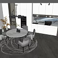 Cream Style Round Dining Table and Chair Combination Round Table Sideboard Artwork Decoration Restaurant Chandelier 3d model