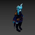 Anime Style Game Character With Blue Fox Ears Dark Outfit And Tail