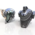 Futuristic Sci Fi Helmets With Metallic Silver And Black Armor Design Components 3d model