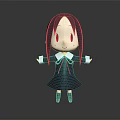 Cute Cartoon Girl Character With Black Long Hair Red Eyes And Open Arms In Dark Background