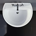 White Ceramic Pedestal Sink With Modern Sleek Design And Chrome Faucet For Bathroom
