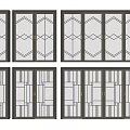Modern Sliding Doors With Diverse Geometric Glass Patterns And Dark Frames 3d model