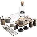 Minimalist Modern Decorative Ornament Set With Glass Bottle Coffee Cup Wooden Tray And Storage Jars