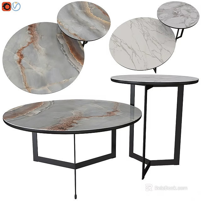 Stylish Round Tables With Marble Tops And Black Metal Frames For Modern Home Decor 3d model 