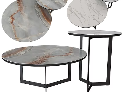 Stylish Round Tables With Marble Tops And Black Metal Frames For Modern Home Decor 3d model