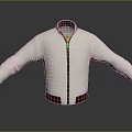 Stylish White Bomber Jacket with Red Collar Cuffs Hem and Zipper Design