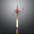Decorative Fantasy Sword With Floral Top Glowing Shards And Gradient Blade