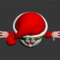 Green Face Christmas Themed Cartoon Character Wearing Red Santa Hat And White Beard