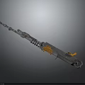 3D Rendered Metallic Machine Gun With Orange Components And Spring Mechanism