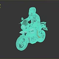Vintage Motorcycle With Rider In Gray Hoodie Front Headlight And Black Wheels