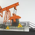 Orange Industrial Oil Pumpjack Equipment With Warning Signs And Safety Railing
