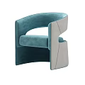 Modern Teal Velvet Single Sofa With Curved Backrest And Armrest 3d model