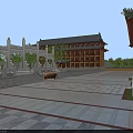 Ancient Chinese Architecture Complex With Symmetrical Courtyard Layout Surrounded by Lush Green Trees 3d model