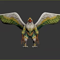 Vibrant Mythical Eagle Creature With Green Yellow Feathers Red Beak And Claws
