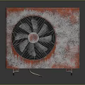 Rusty Red And Gray Industrial Fan Unit With Metal Casing And Base Stands