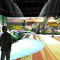 Floral Installation Design For Exhibition Space With Colorful Flowers Green Plants And Lighting Effects