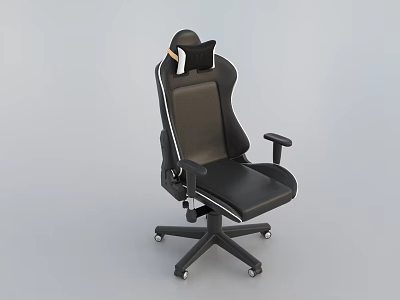 Ergonomic Black Leather Office Chair With White Stitching High Back Headrest And Armrests 3d model
