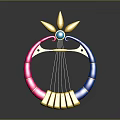 Colorful Stringed Musical Instrument With Pink Blue Gold Ring Design Leaf Ornament And Blue Gemstone