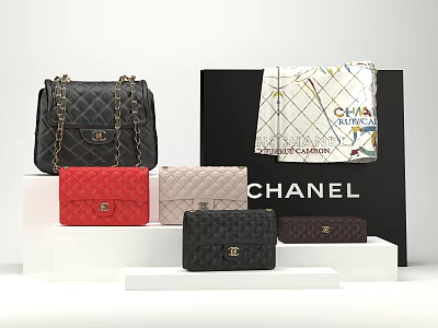 Chanel Handbags In Assorted Colors And Various Styles With Brand Logo 3d model