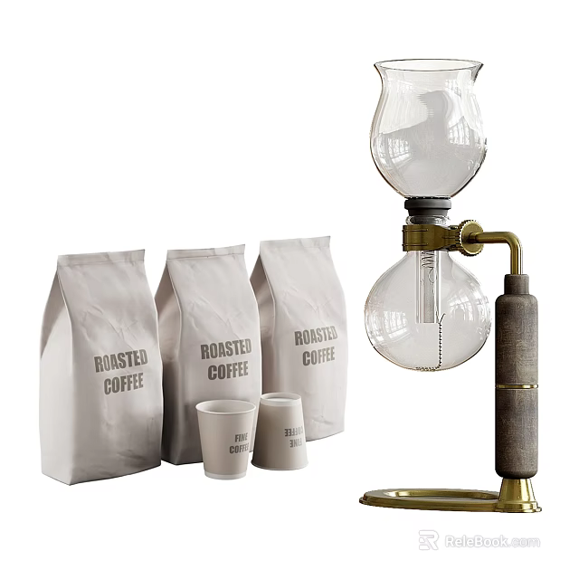 Glass Electric Coffee Maker For Home Use With Roasted Coffee Bags And Small Cups 3d model 