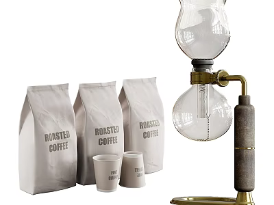 Glass Electric Coffee Maker For Home Use With Roasted Coffee Bags And Small Cups 3d model