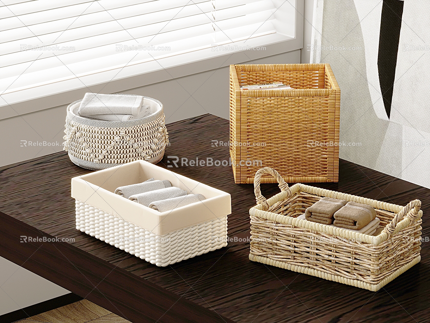 Nordic Rattan Organize Storage Basket Basket Light Luxury Cotton Rope Storage Barrel Basket Desktop Rattan Storage Basket 3d model