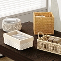 Nordic Rattan Organize Storage Basket Basket Light Luxury Cotton Rope Storage Barrel Basket Desktop Rattan Storage Basket 3d model