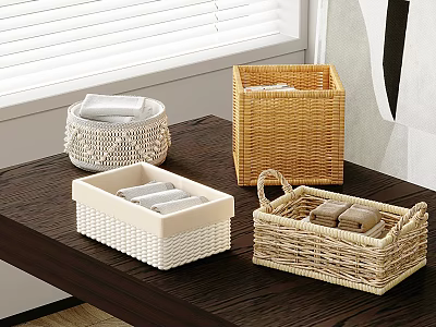 Woven Storage Baskets For Storing Towels On Table In Modern Home 3d model