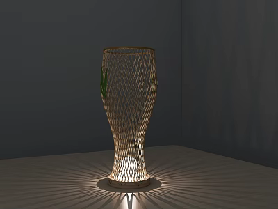 Elegant Woven Table Lamp Casting Radiant Shadow Patterns In Corner 3d model