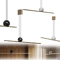 Abstract Pendant Lights With Wooden Linear Bars And Spherical Shades For Modern Interior