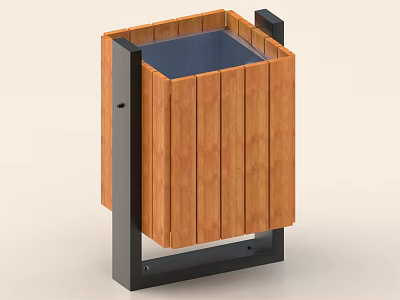 Wooden Trash Bin With Black Metal Frame And Vertical Slats Design 3d model