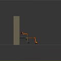 Orange Robotic Arm In Industrial Automation Setup With Green Conveyor Belt And Brown Wall Background