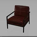 Stylish Red Leather Armchair with Wooden Armrests and Legs for Living Room