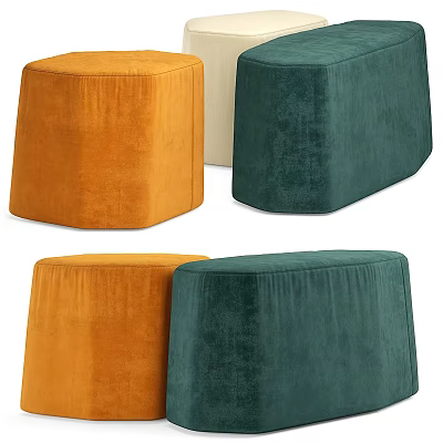 Modern Velvet Ottoman Stools In Orange And Green For Living Room Decor 3d model