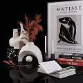 Decorative Ornament Set With Vase Dried Pampas Grass Sculpture Books Candle And Matisse Print