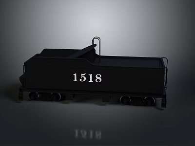 Black Freight Train Car With 1518 Number Metal Wheels And Reflection On Gray Background 3d model