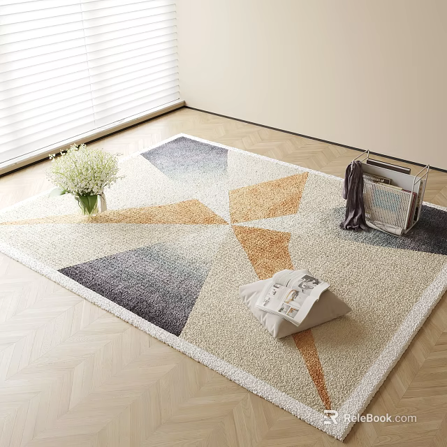 Square Rug Featuring Geometric Pattern In Beige Gray And Orange Tones For Modern Living Room 3d model 