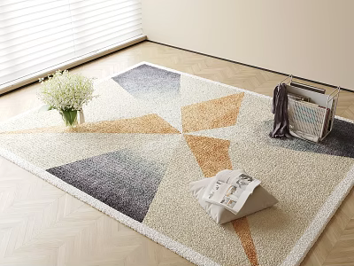 Square Rug Featuring Geometric Pattern In Beige Gray And Orange Tones For Modern Living Room 3d model