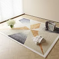 Square Rug Featuring Geometric Pattern In Beige Gray And Orange Tones For Modern Living Room