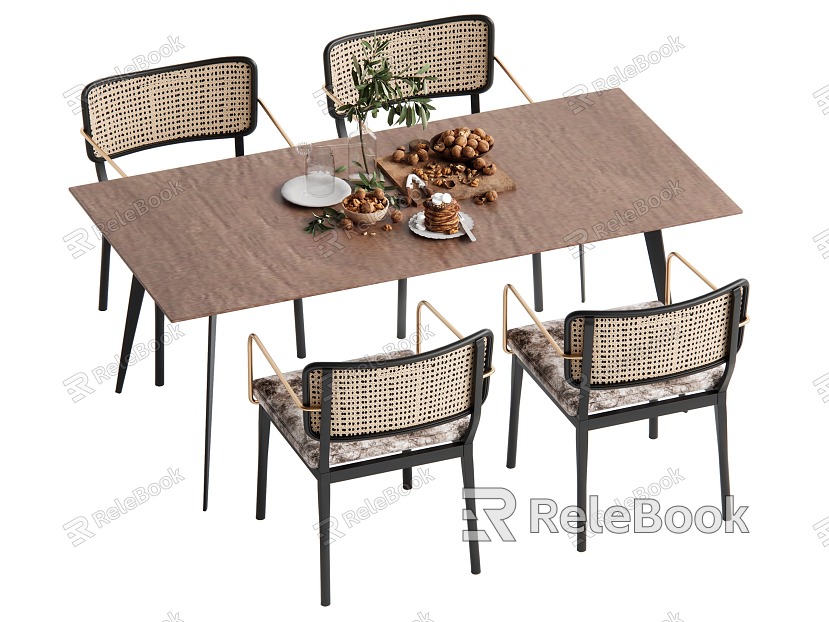 Middle style dining table and chair combination model