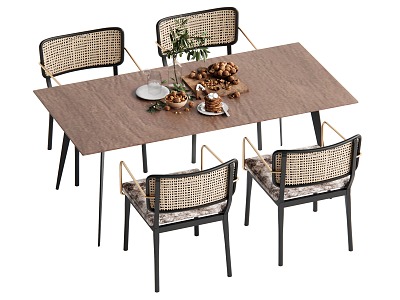 Middle style dining table and chair combination model