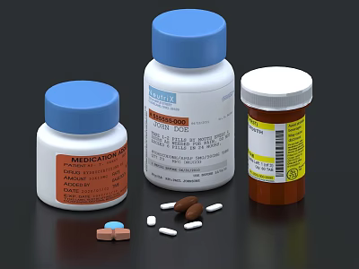 Essential Household Medication Supplies With Medicine Bottles Tablets And Capsules 3d model